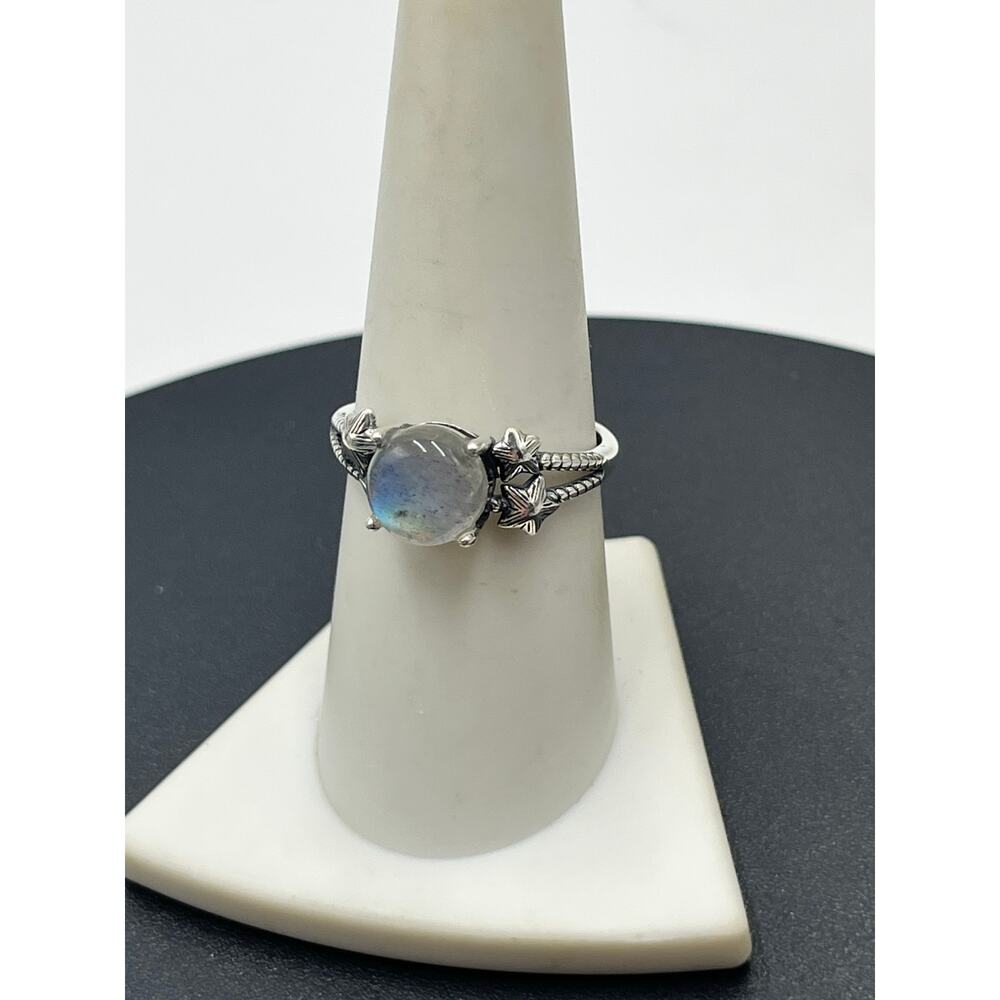 *Sterling Silver 925 Moonstone Oval Cabochon Stars Ring‎ Sz 8.75 Adjustable - Picture 3 of 8